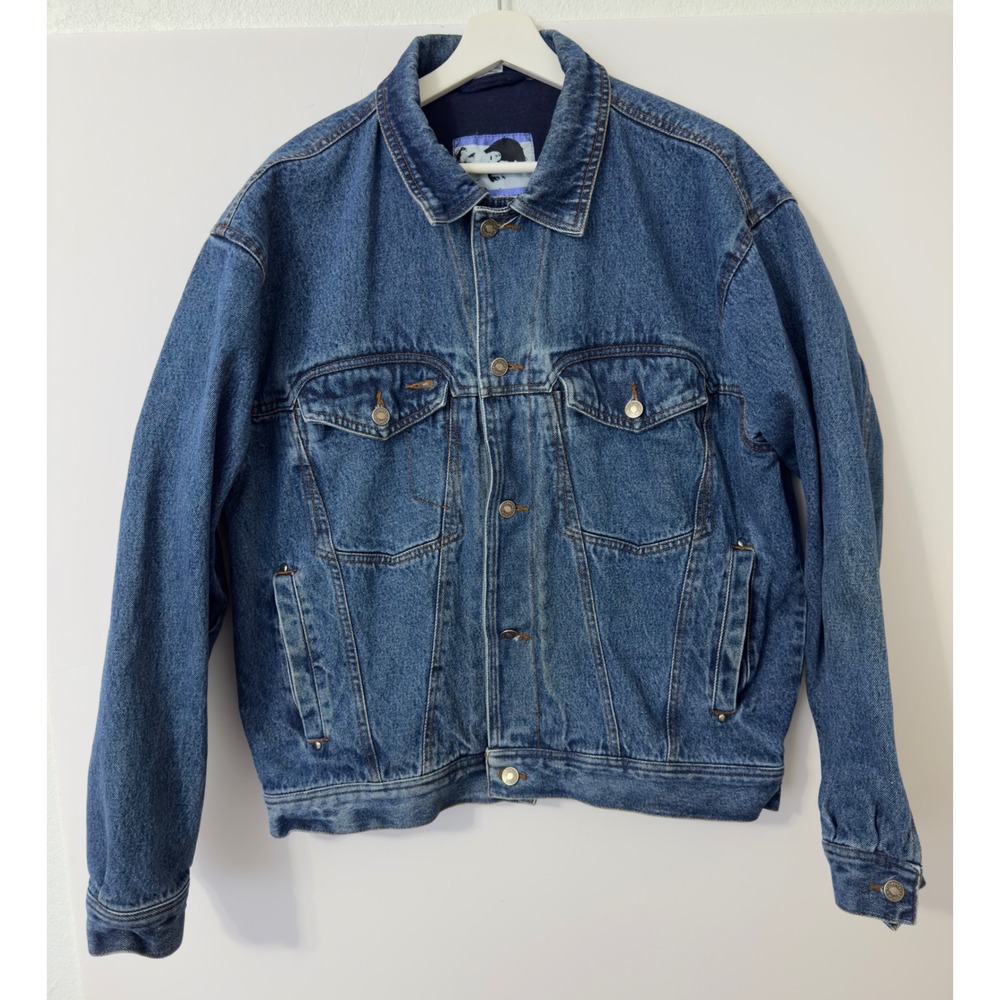 Vintage Todays‎ News Mens Denim Trucker Jacket Large Lined Blue 90s RN 42000